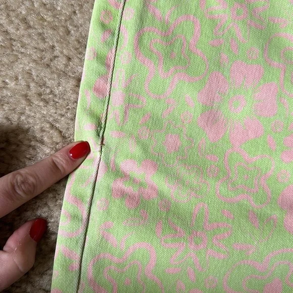 Zara High Rise Kick Flare Lime Green and Pink Floral Print Mod Jeans Size 4 - Picture 6 of 8